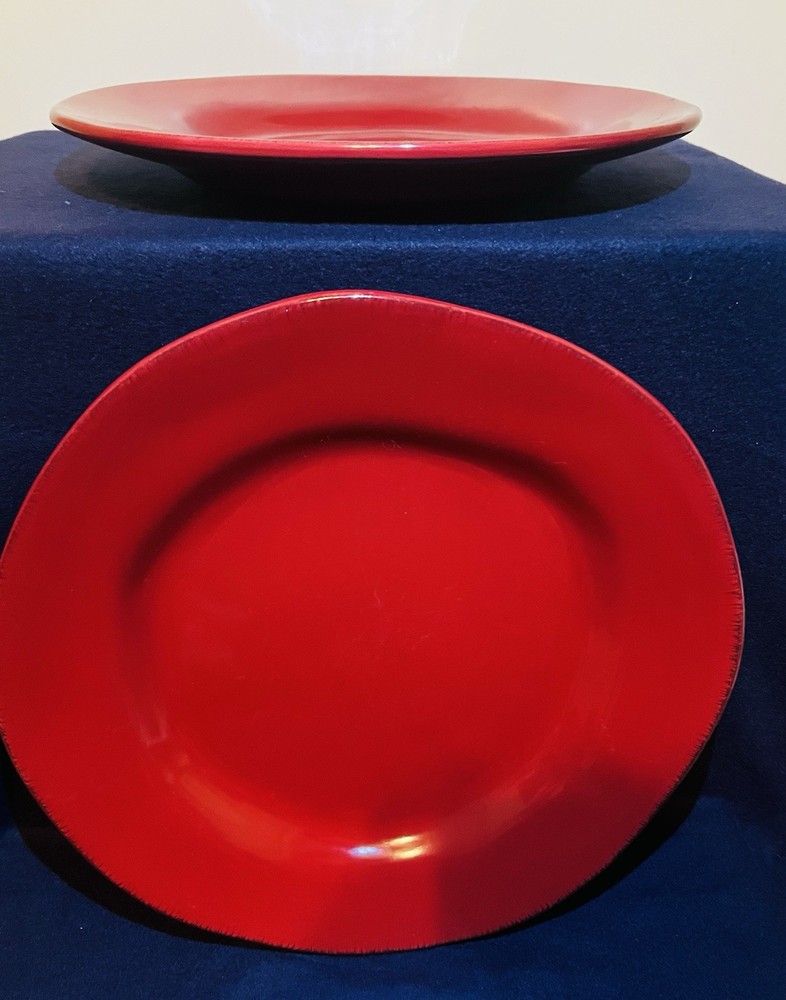 Pier 1 ELEMENTAL EARTHENWARE 12" Dinner Plates Set Of 3 RED