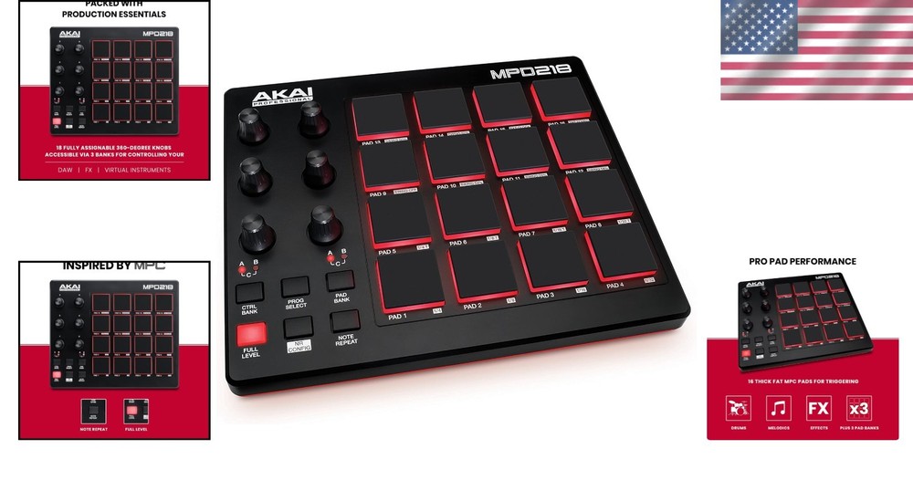 USB MIDI Pad Controller - 16 Ultra-Sensitive MPC Drum Pads & Assignable Knobs