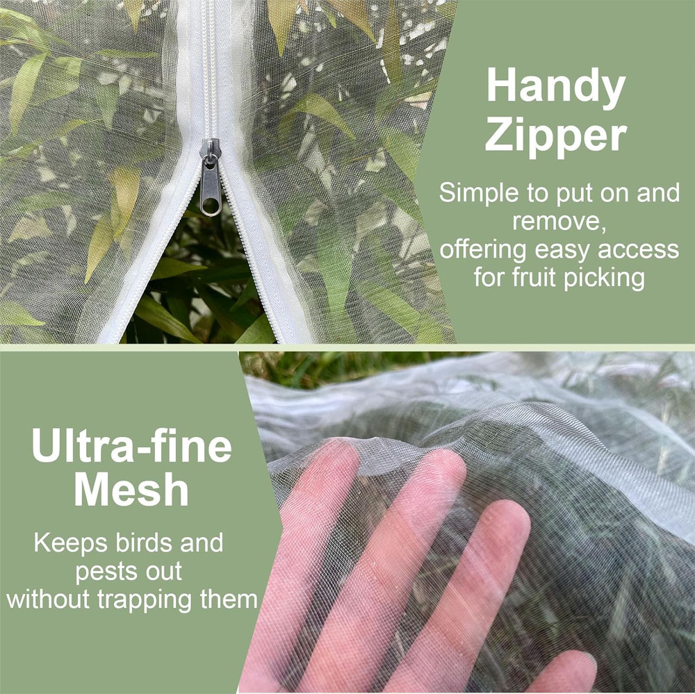 Fruit Tree Netting Cover with Zipper & Drawstring, 2 Packs 4ft x 4ft Insect Bird