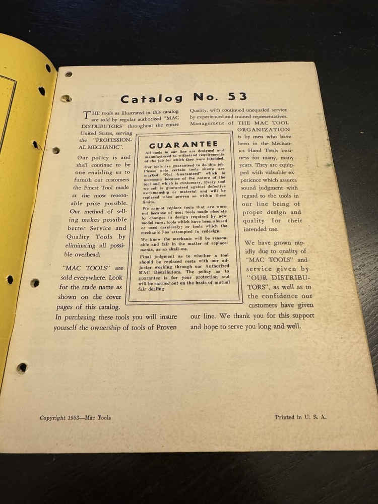 Vintage MAC Tools Catalog Number 53. 1953