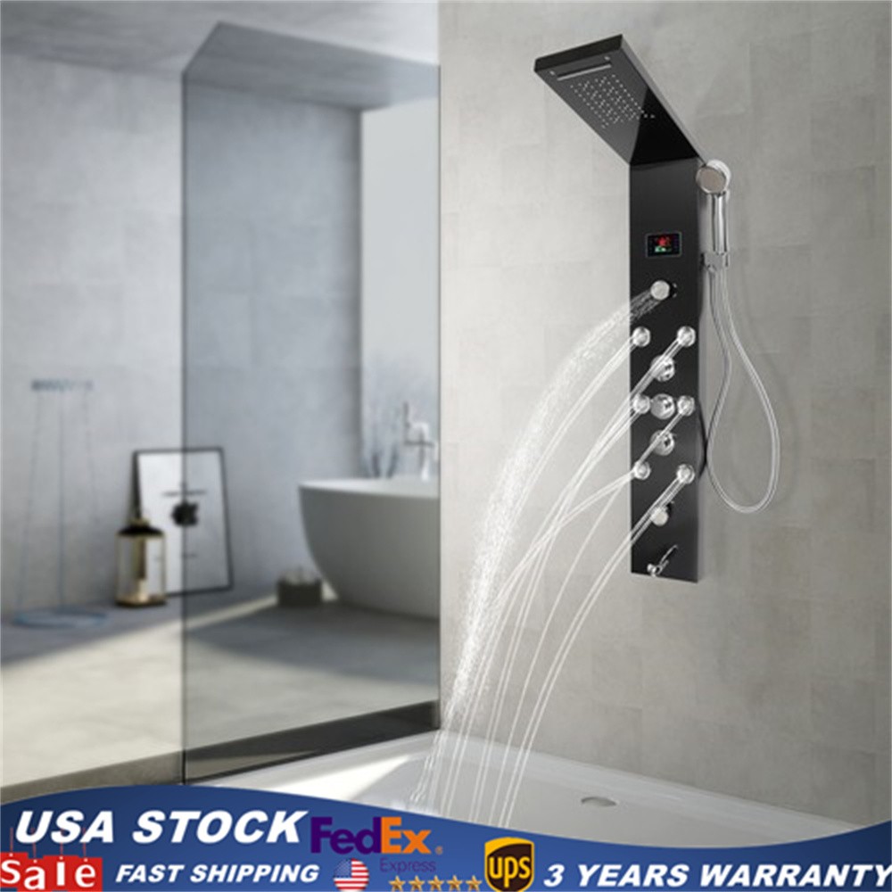 LED Rainfall Head Hand Shower Panel Tower System Bathrooms Waterfall Jets Faucet