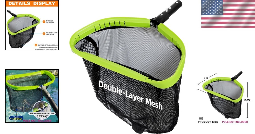Professional Pool Leaf Skimmer Net – Double Layer Heavy Duty Aluminum Frame