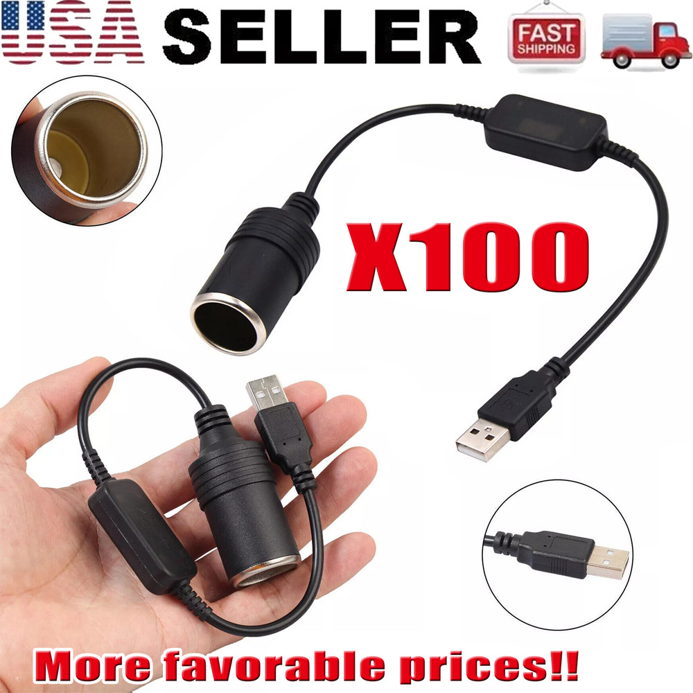 Car Cigarette Lighter Socket Female Converter USB To 12V Adapter Cable Cord lot