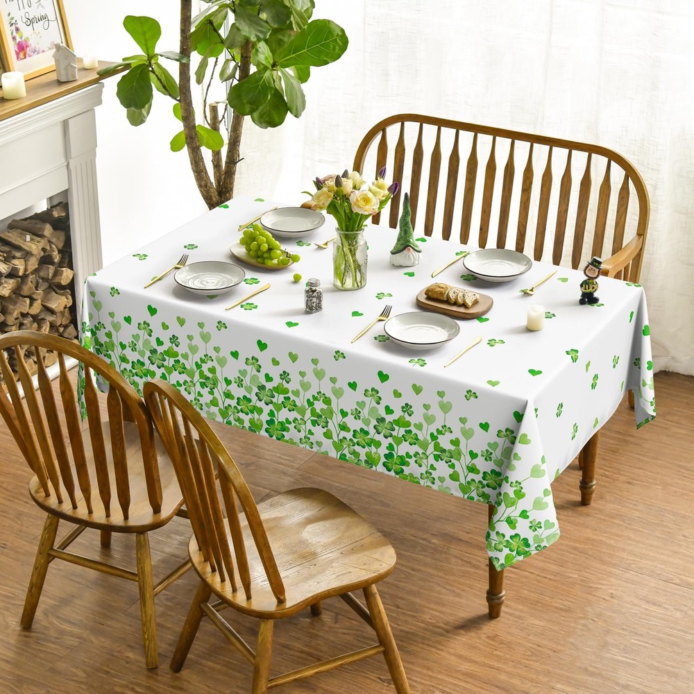 St. Patrick's Day Tablecloth 60×84 Inch Rectangular, Irish Little Shamrock White