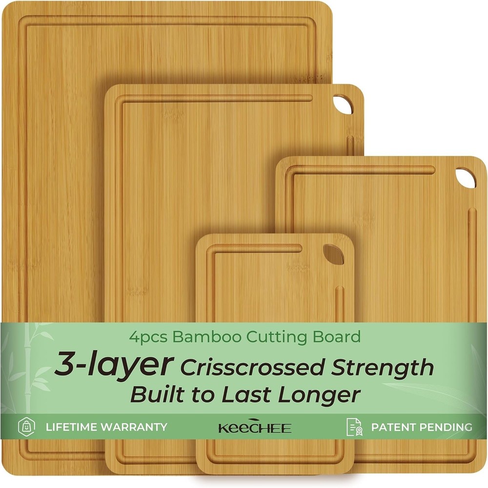 KeeCHEE® 4-Pcs Natural Bamboo Cutting Board