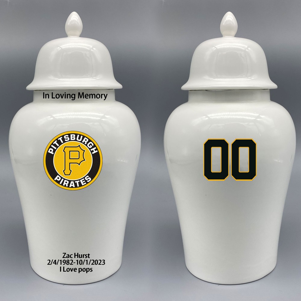 Ceramic Large Urn for Pittsburgh Pirates Baseball Theme, Custom Text & Number