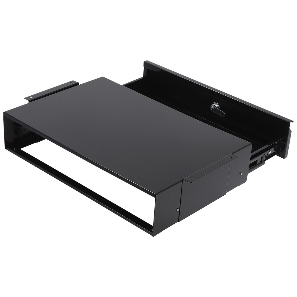 Sliding Pull-Out Drawer Under Desk Organizer with Lock for Office - Black