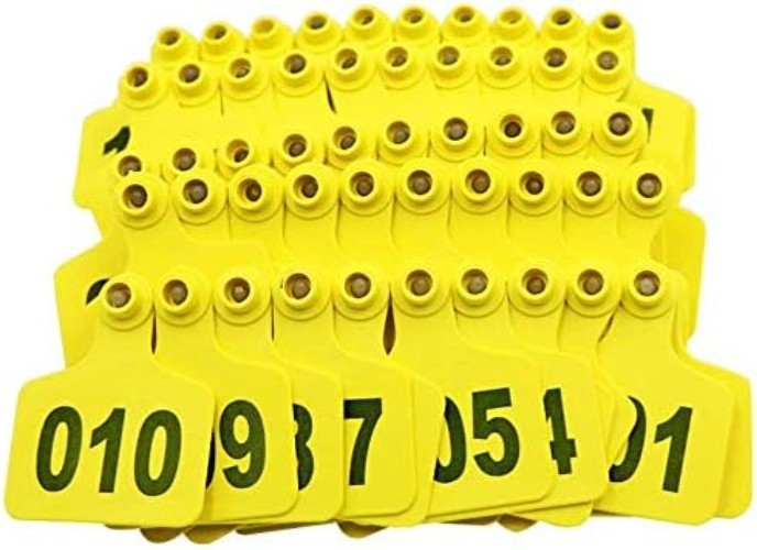 High-Quality Plastic Ear Tags for Cattle and Sheep - 100 Pack, Numbered 001-100
