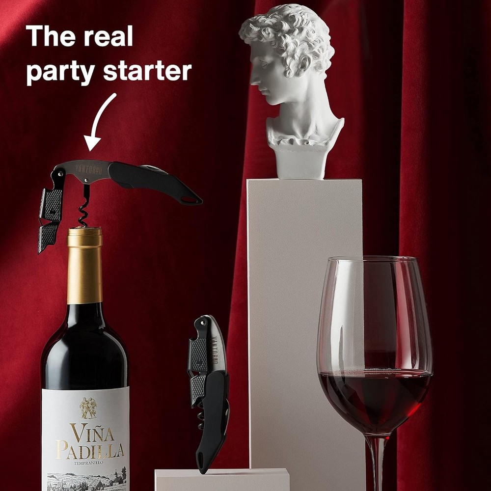 Vintorio Professional Waiters Corkscrew - Wine Key with Ergonomic Black