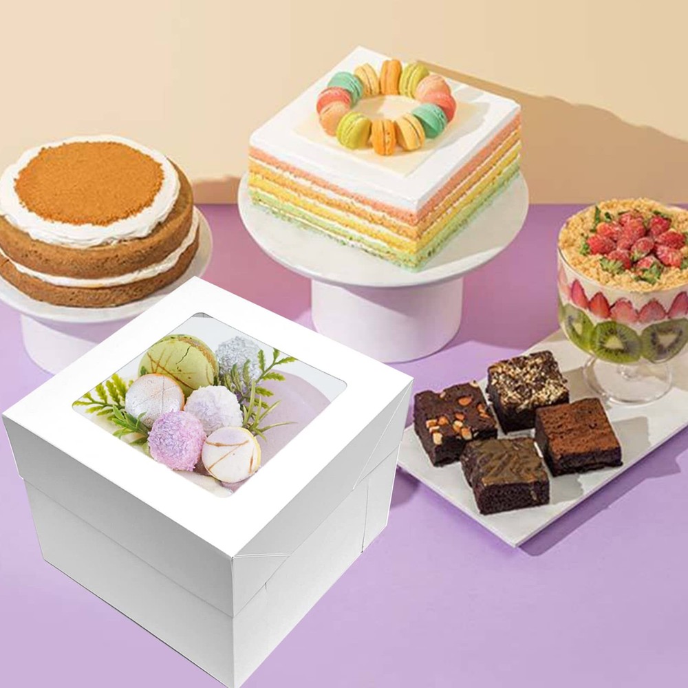 3 Sets 10"x10"x8" Cake Boxes with Boards Durable Bakery Packaging