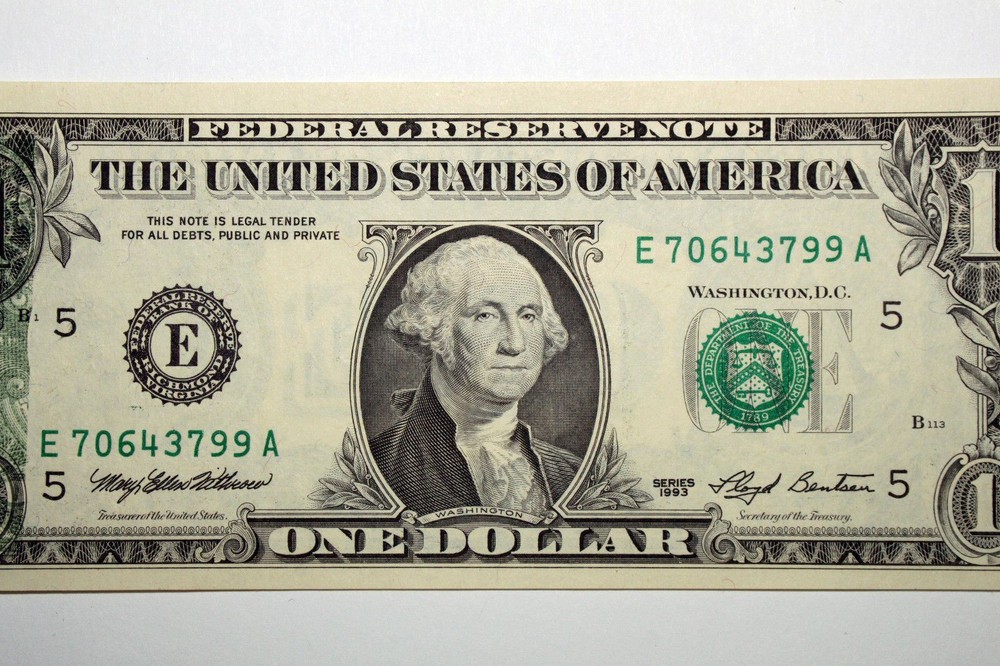 1993 Federal Reserve One Dollar Note Offset Error / Back to Front - CU (SCT098)