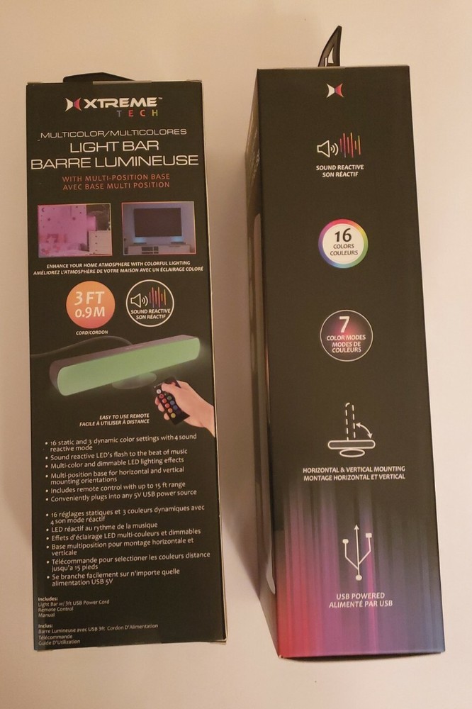 2 Ct Xtreme Tech Multicolor Sound Reactive LED Effects Light Bar Remote Included