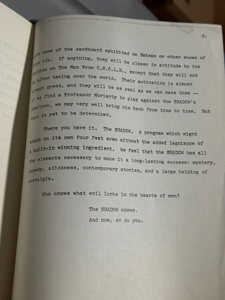 DC THE SHADOW SCRIPT & TREATMENT ORIGINAL TYPED 1970-71 UNPRODUCED TV PROJECT