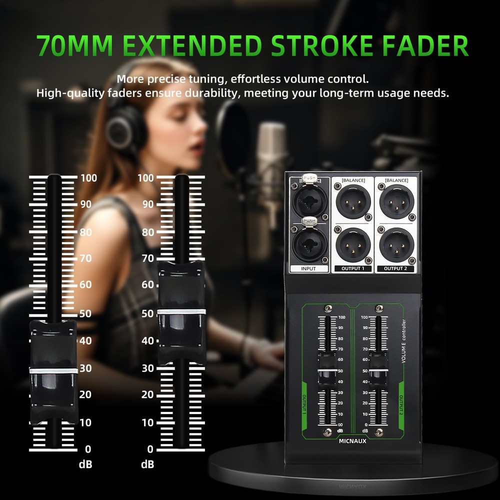 Passive Monitor Volume Controller, XLR 2 Input 2 Output Stereo Studio Control...