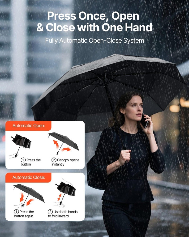 Windproof Travel Umbrella 42 Inch Compact Portable for Rain & Sun Coverage