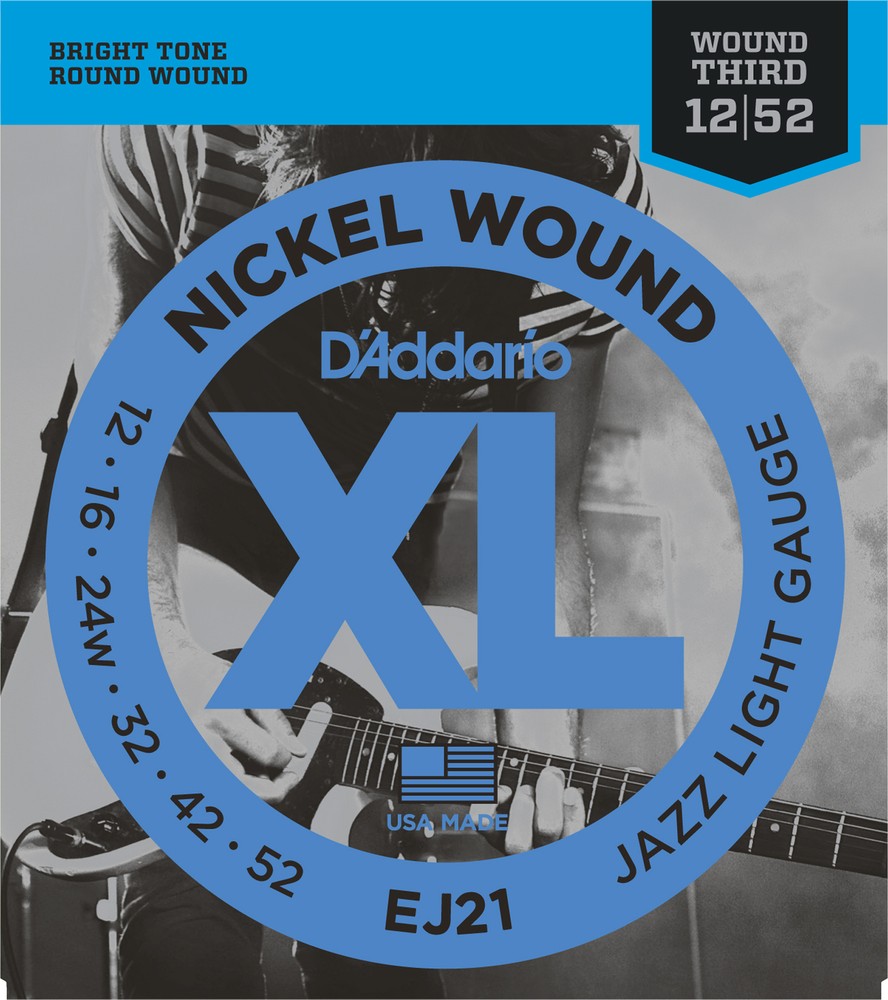 3 Sets D'addario EJ21 Nickel Wound 3rd Jazz Light 12-52 Guitar Strings