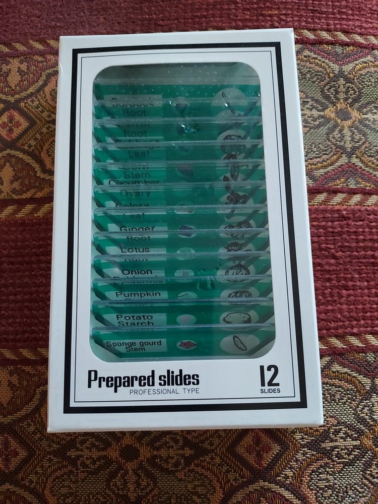 Two 12 Pcs Prepared Microscope Slide Boxes - Professional Type - Plants