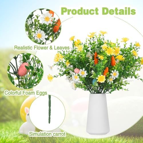 6 Pcs Easter Egg Stems Spring Berry Picks with Eggs Carrot Decoration