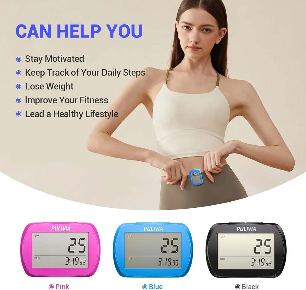 3D Step Counter with Clock, Accurate Walking Pedometer