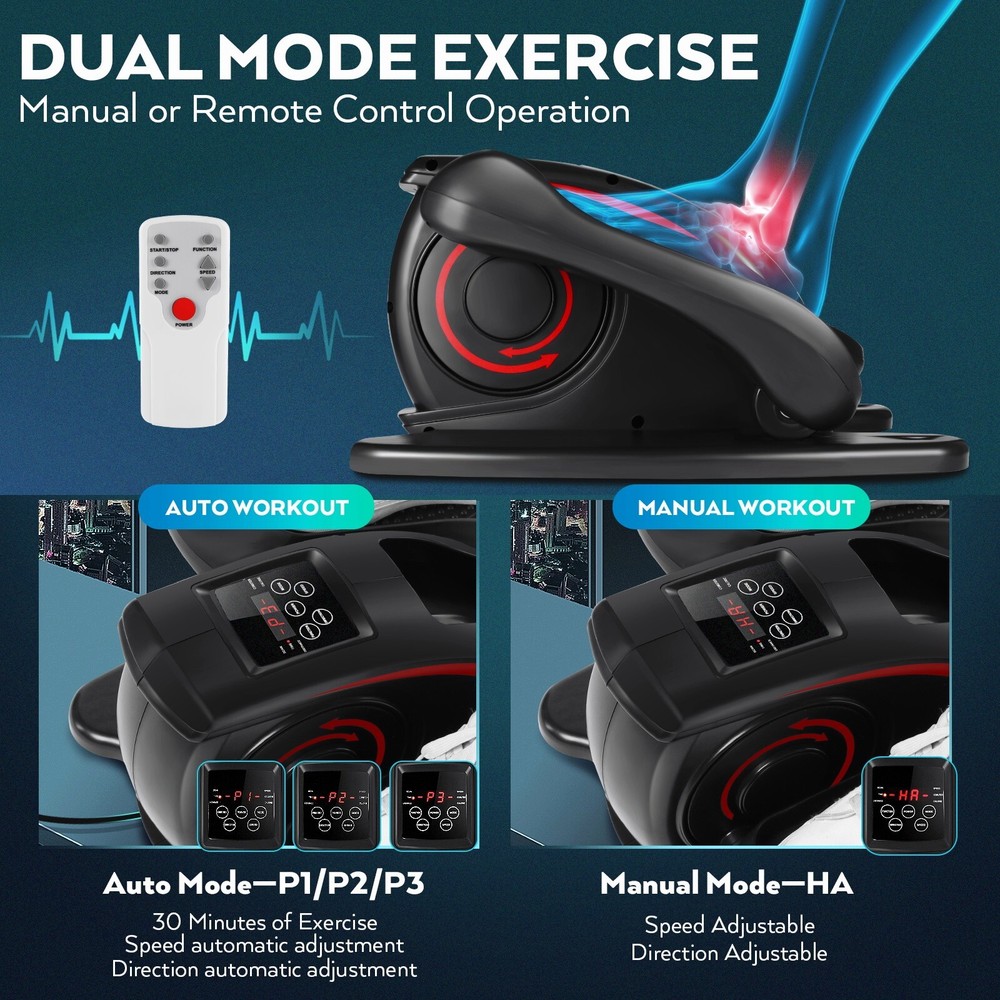 Under Desk Elliptical Machine, Electric Seated Pedal Exerciser with LCD & Remote