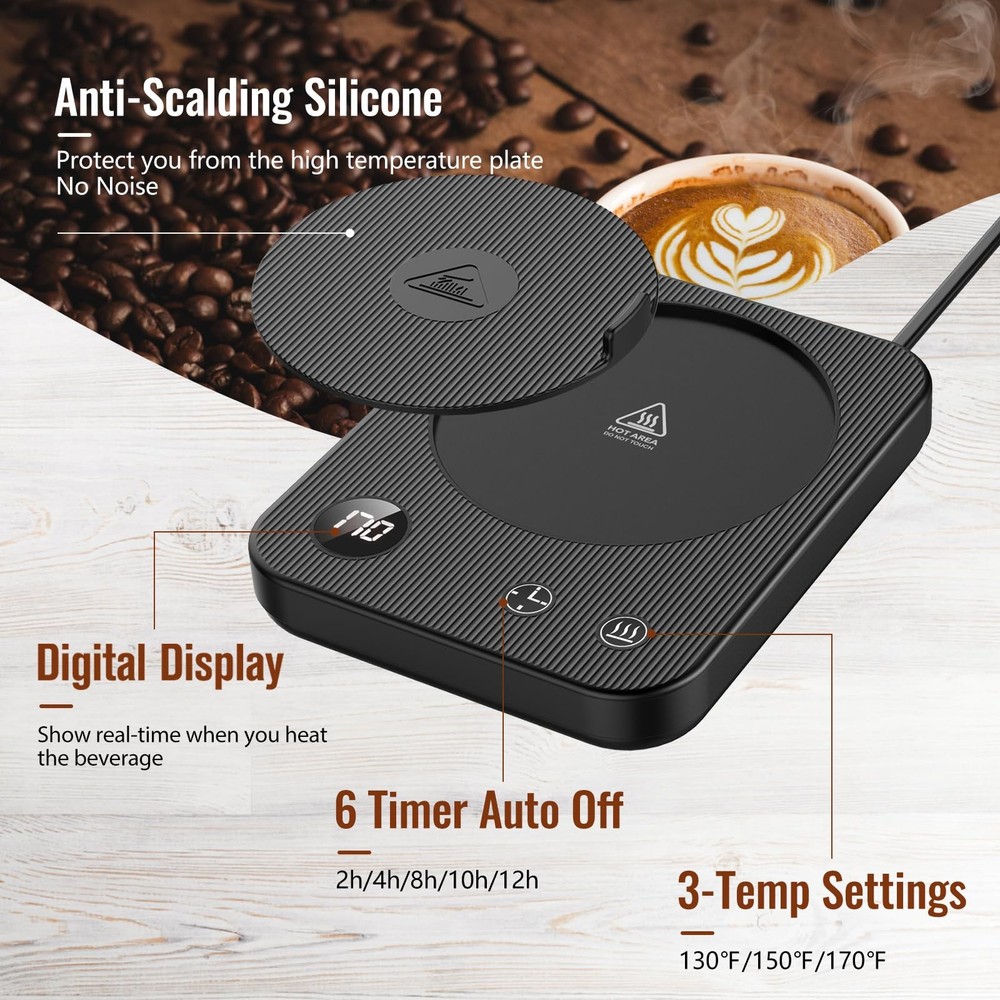 Mug Warmer,3-Temp Settings Coffee Warmer,Automatic Shut Off Black, Black