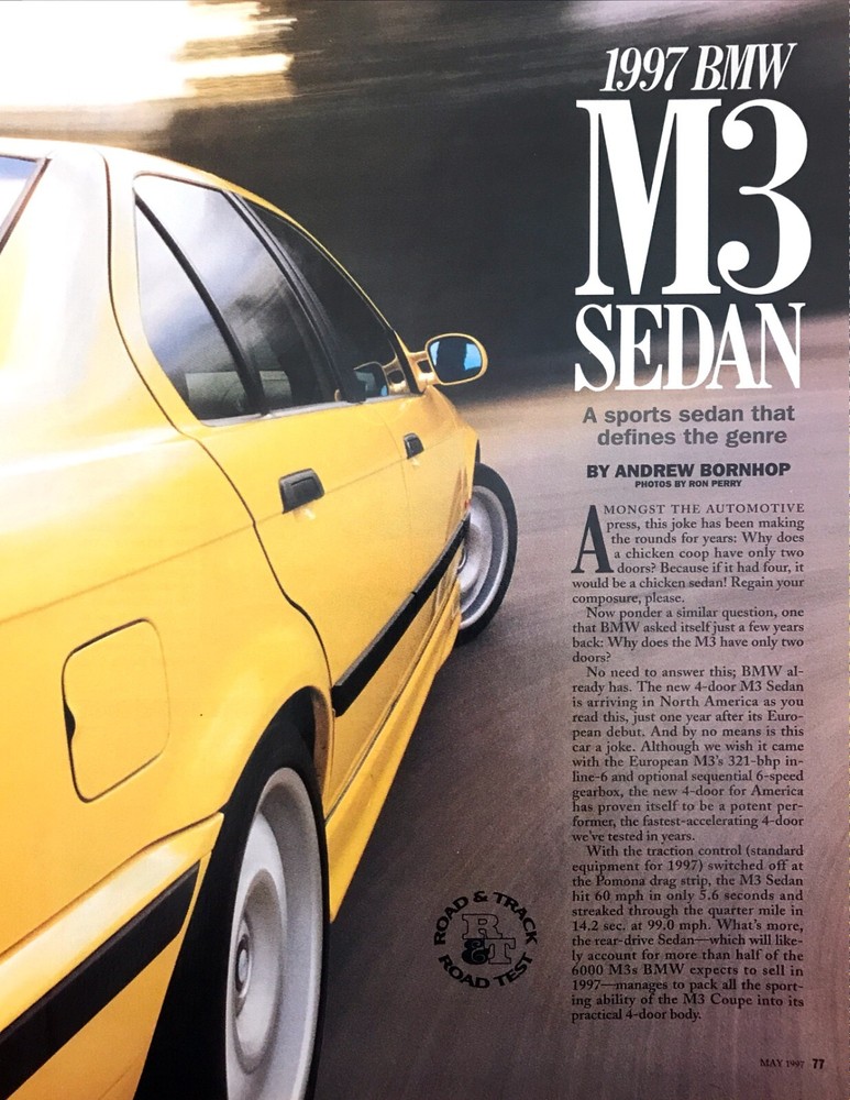 1997 BMW M3 Sedan Road Test Technical Data Review Article