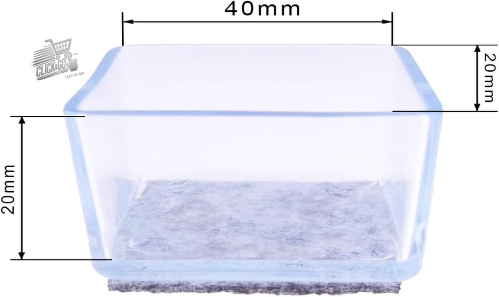 16 Leg Caps Rectangular Chairs 20x40mm Protective Felt Feet Rubber PVC