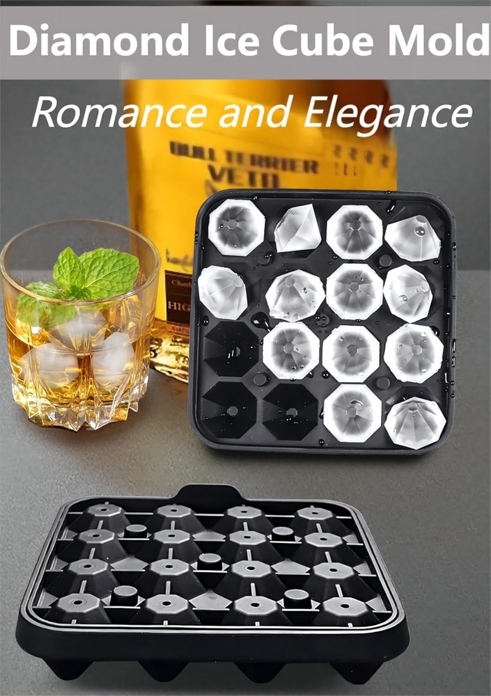 Tiny Diamond Ice Molds Fun Shapes 2 Pack, Small 2-Pack Black, Black