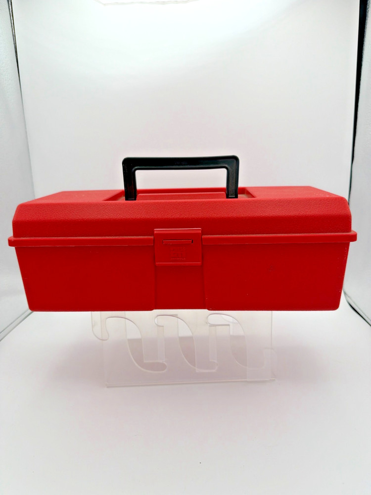 Vintage Akro-Mils Red Plastic Toolbox Tool Box USA w Handle