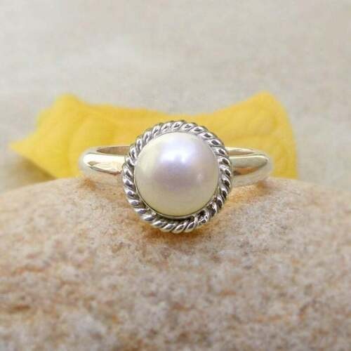 Pearl Gemstone Ring Solid 925 Silver Handmade Statement Boho Ring All Size SR743