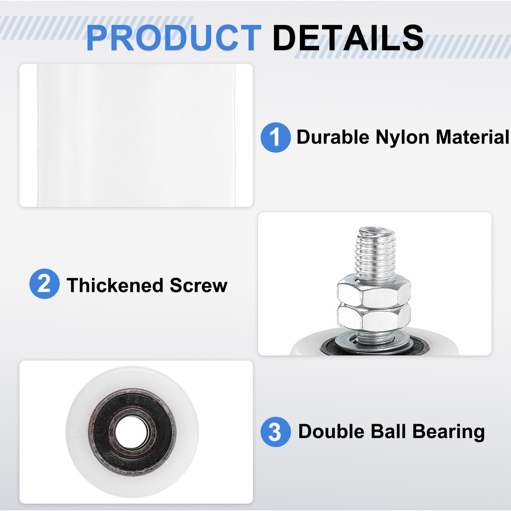 2Pcs Slide Gate Guide Roller 8" Nylon Sliding Gate Support Assembly, White