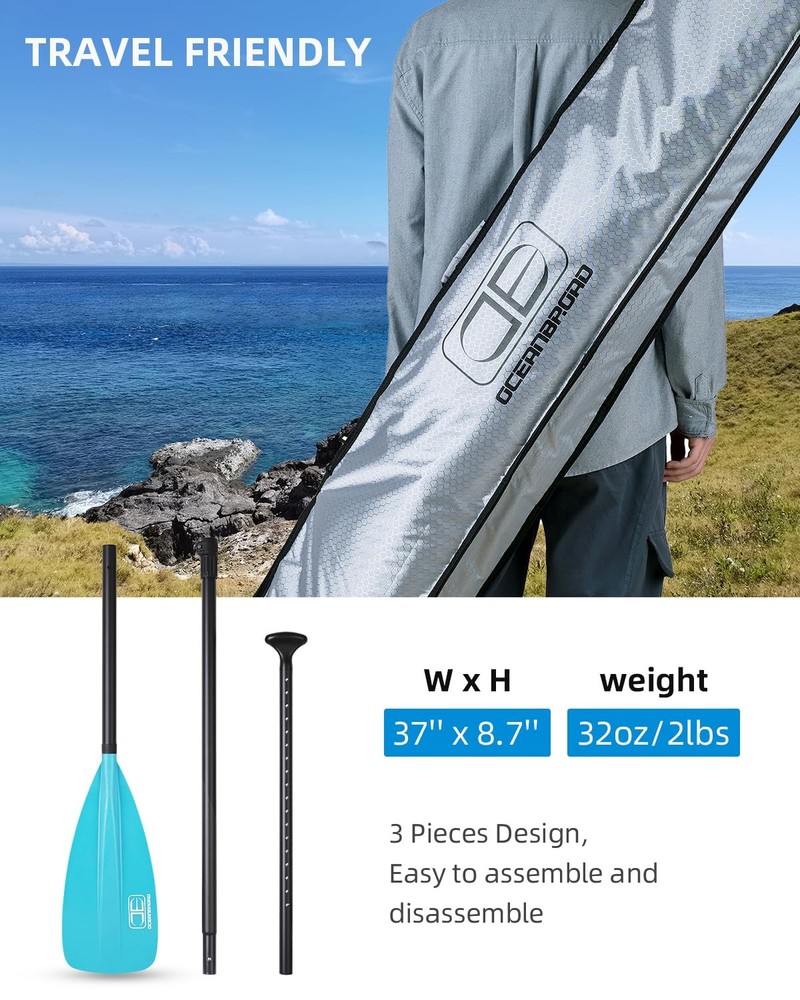 OCEANBROAD SUP Paddle - Adjustable Stand-Up for Paddleboard 3 pcs-Blue