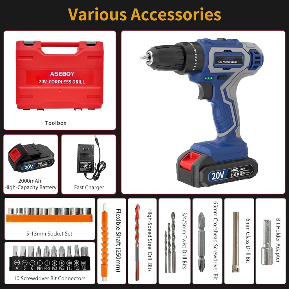 20V Cordless Drill with LED Light & Variable Speed - Ultimate DIY Tool Kit