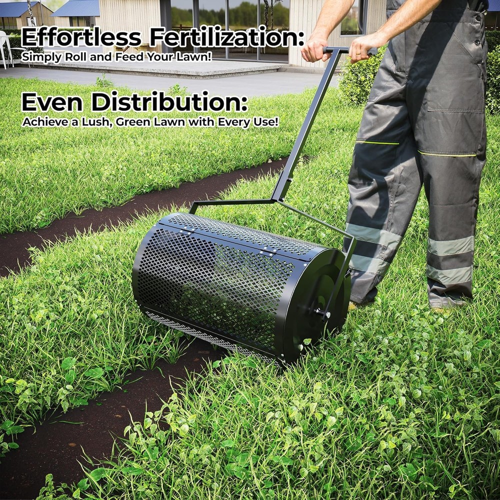 24" Lawn Spreader Multi-Use Compost & Mulch Spreader with Adjustable Roller