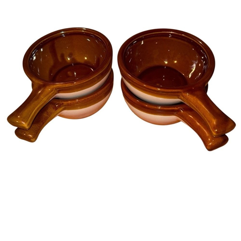 Elegant Brown Ceramic Soup Bowls Set of Four stackable