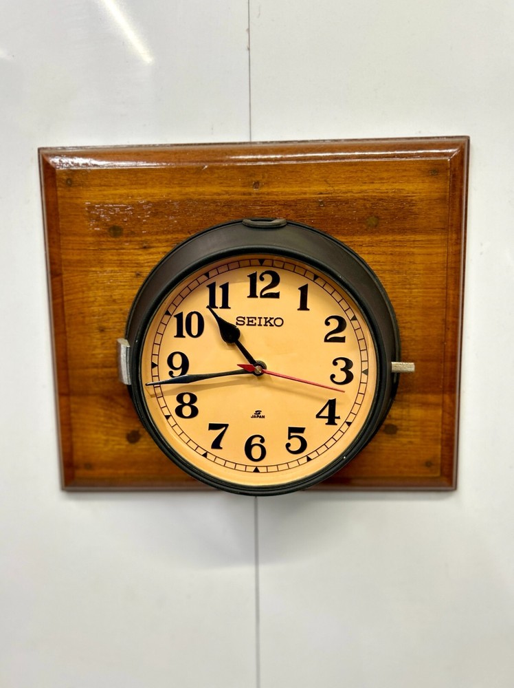 Antique Seiko Quartz Marine Wall Clock - Solid Brass - Refurbished Dark Brown