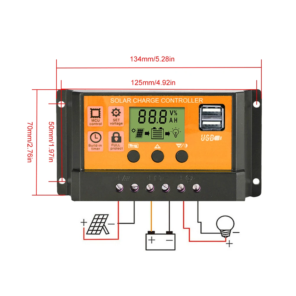 100A PWM Solar Panel Kit Regulator Charge Controller Auto Focus Tracking 12/24V