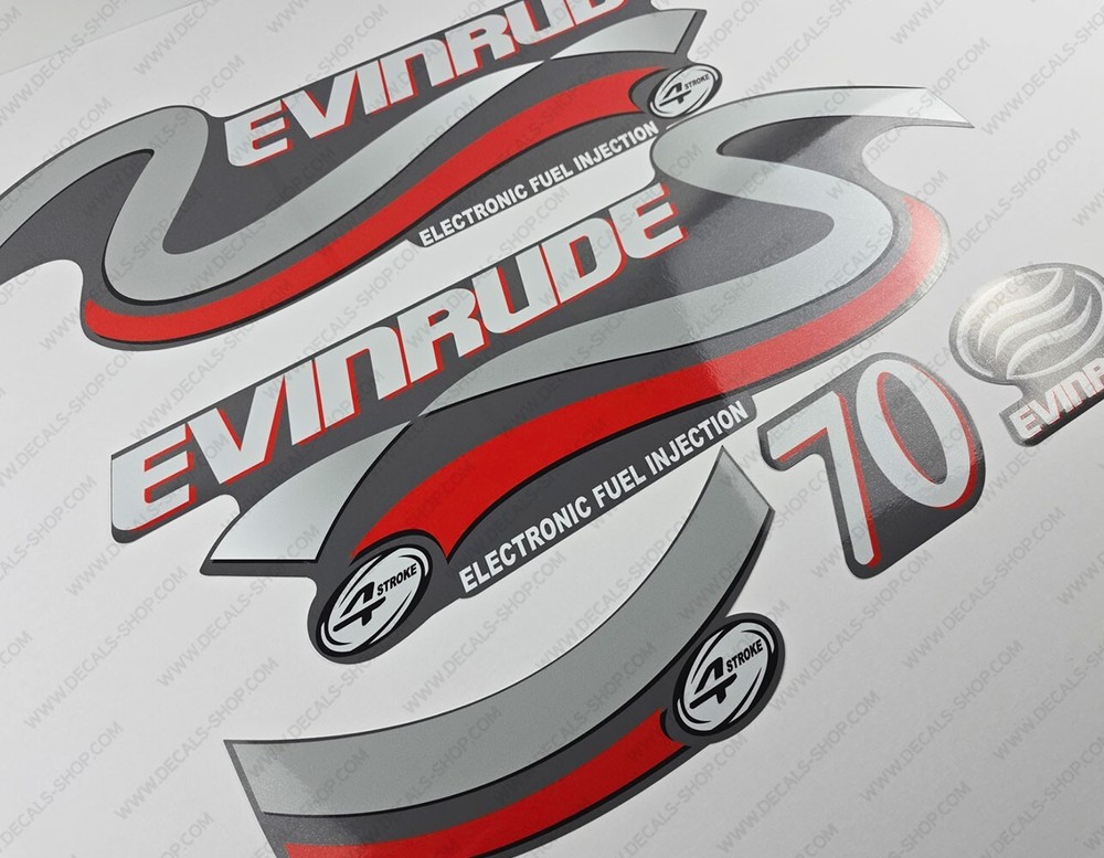 Evinrude 70 Hp Four Stroke Silver Edition outboard engine decals set 70HP