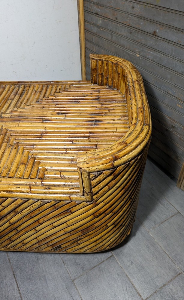 Vintage Mid Century Modern Boho Chic Coastal Split Bamboo Reed Table or Ottoman