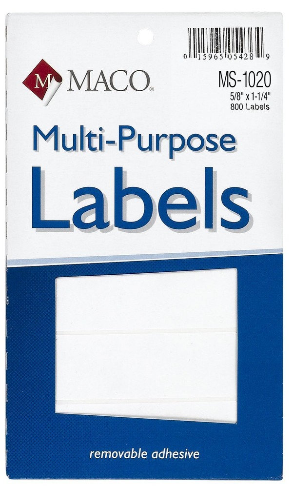 MACO White Rectangular Multi-Purpose Labels, 5/8 x 1-1/4 Inches MS1020