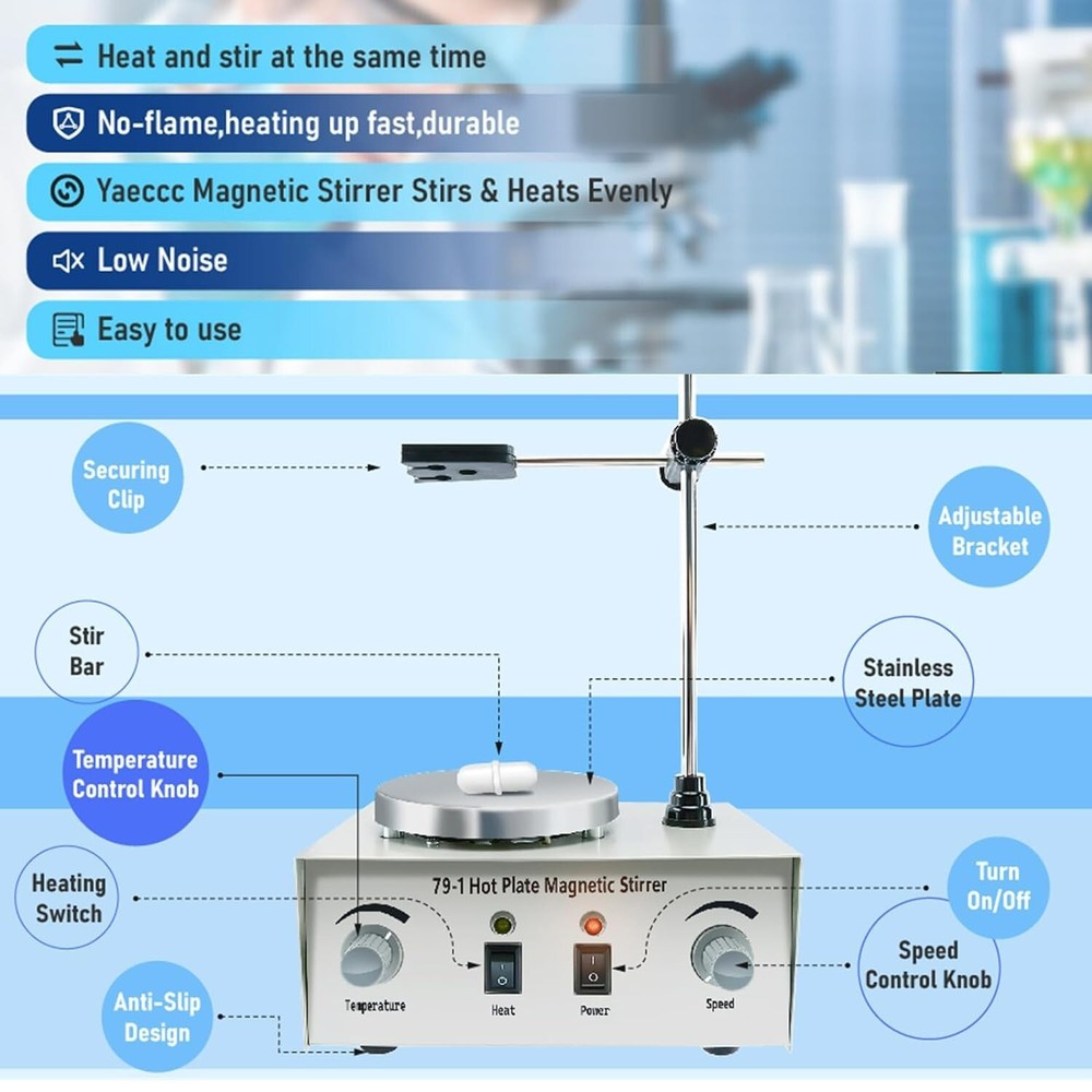 Efficient 1000ml Magnetic Stir Plate with Temperature Control and Stability