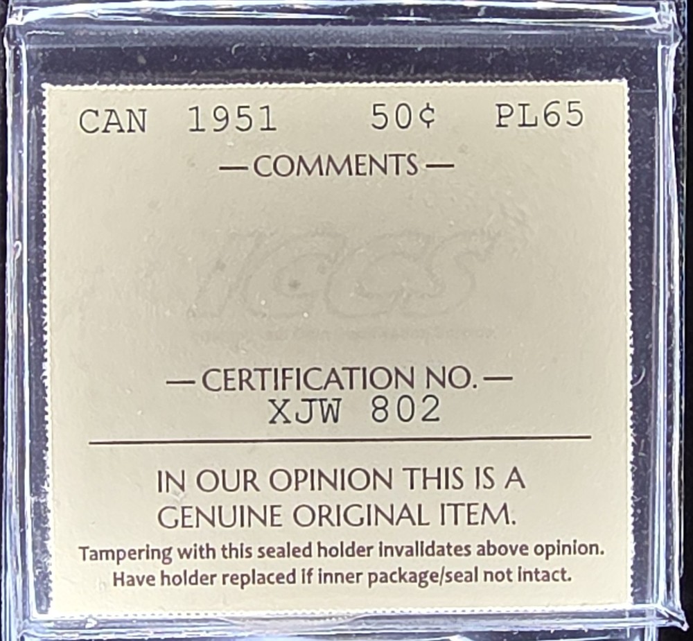 1951 Canada 50 cents ICCS PL65