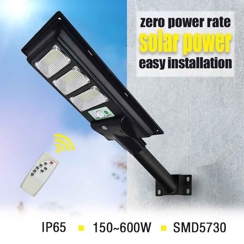 Solar Dusk to Dawn LED Street Light Pathway Security Motion Sensor Remote+Pole