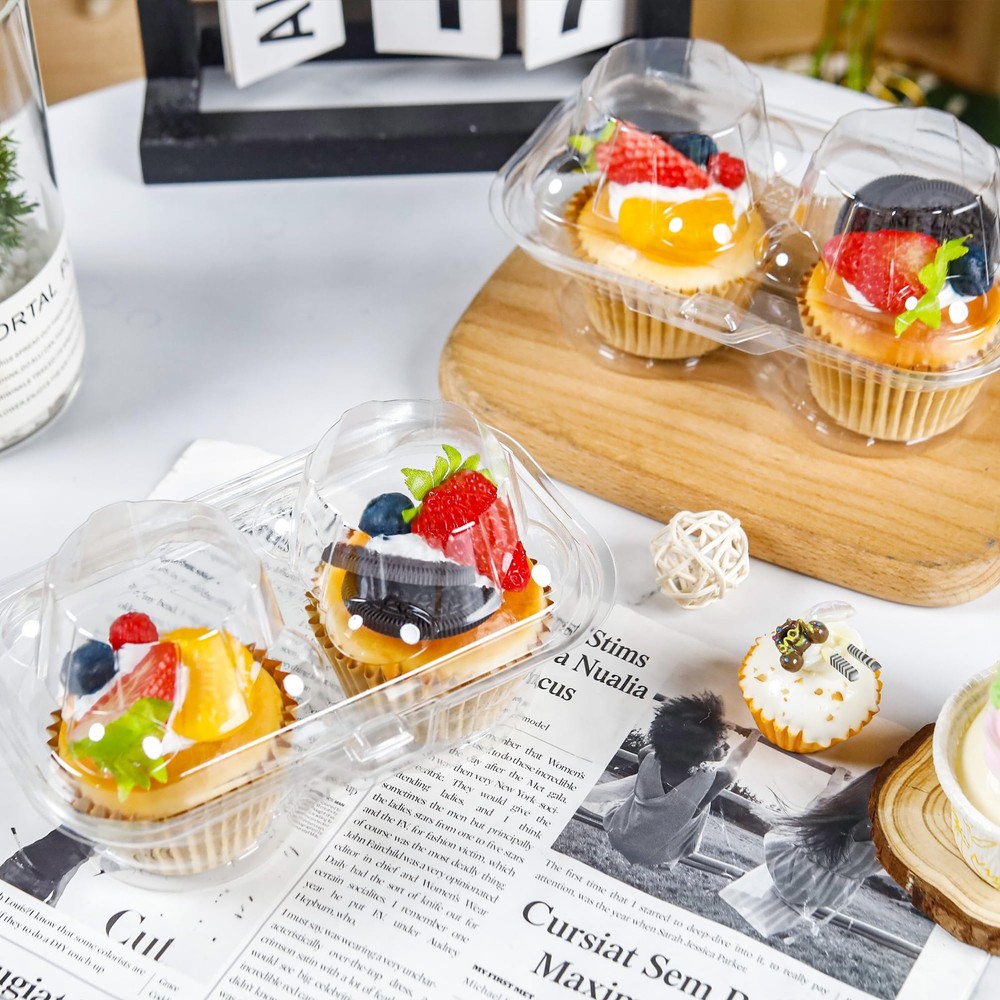 2 Count Cupcake Containers 75 Pack Holder with Connected Airtight Lid Boxes