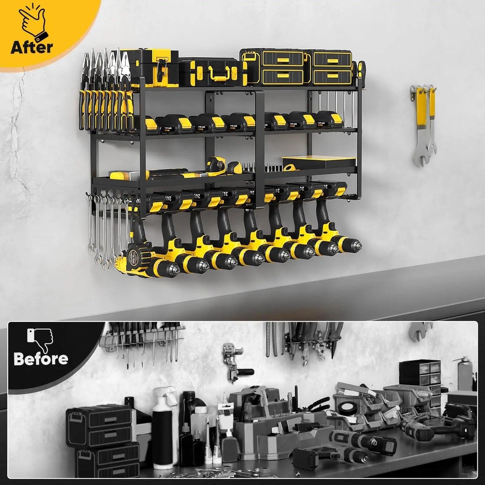 Power Tool Organizer Wall Mount, Extended Large Heavy Duty Drill Holder, 4 Layer