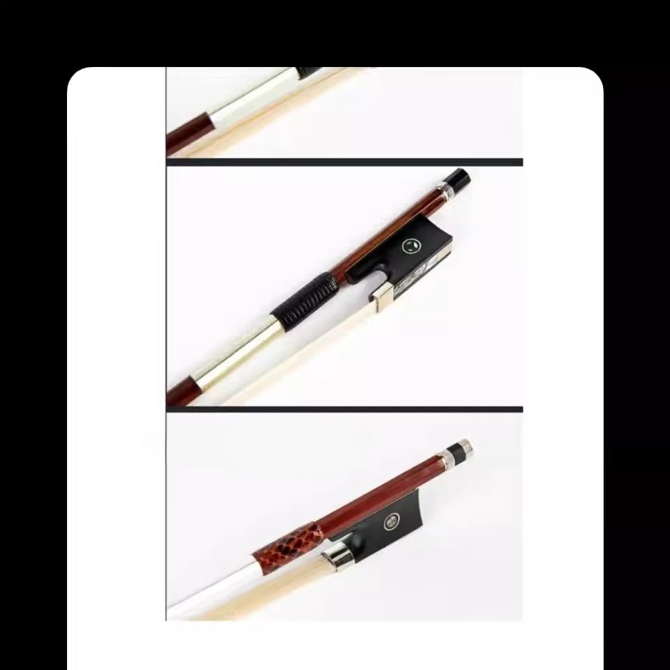 Caibei violin bow wrapped in silver wire wrapped around Caibei violin bow
