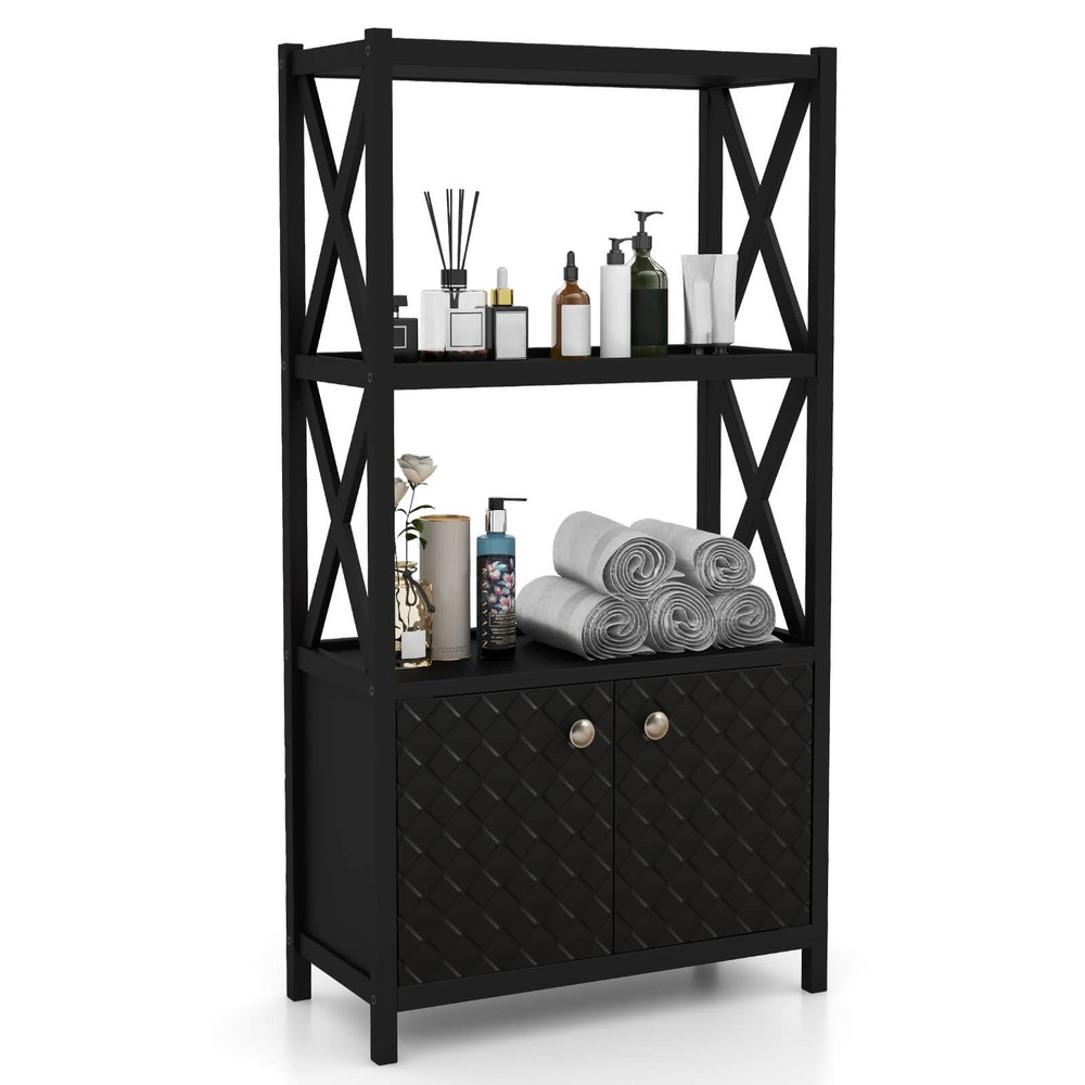 Bathroom Storage Cabinet w/ Open Shelves & Double Doors Modern Storage Organizer