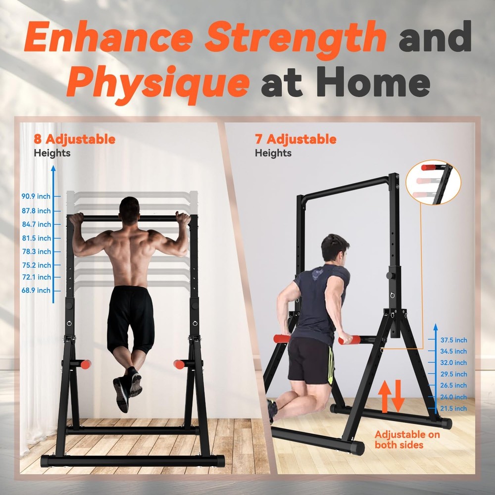 Power Tower Pull Up Dip Station Foldable, Pull Up Bar Station Adjustable, Mul...