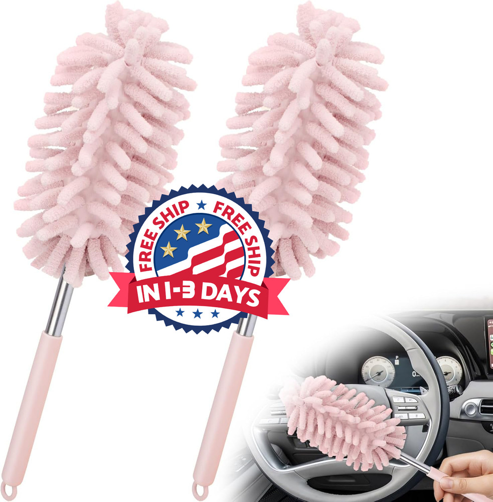 2 PCS Car Interior Duster with Extension Pole, Microfiber Car Duster with Bendab