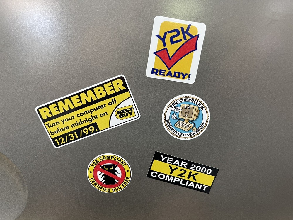 (5) Year 2000 Y2K Compliant Remember Computer Bug Sticker Assortment Retro 586